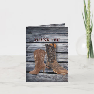 Carte De Remerciements Remerciement de mariage western cowboy en bois de