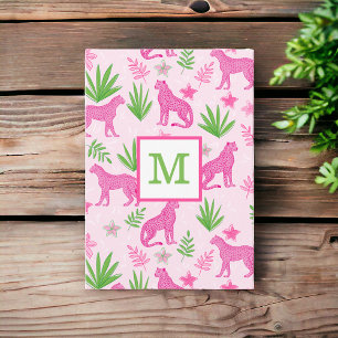 Carte De Remerciements Remerciement de monogramme floral guépard rose pré