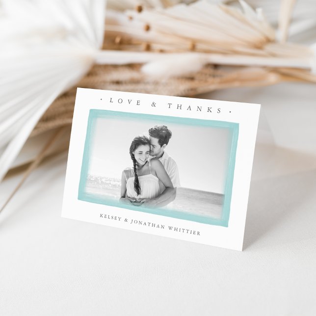 Carte De Remerciements Remerciement de photo de mariage à l'aquarelle Aqu (Créateur téléchargé)