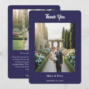 Carte De Remerciements Remerciement de photo de mariage bleu de minuit mi
