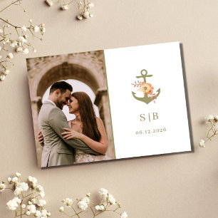 Carte De Remerciements Remerciement de photo de mariage Boho Monogramme 