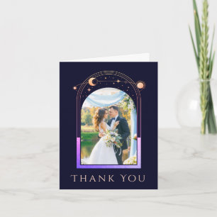 Carte De Remerciements Remerciement de photo de mariage céleste Navy Rain