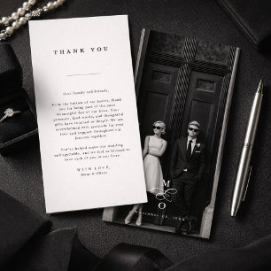 Carte De Remerciements Remerciement de photo de mariage classique noir et