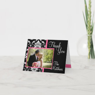 Carte De Remerciements Remerciement de photo de mariage en damas rose Mon