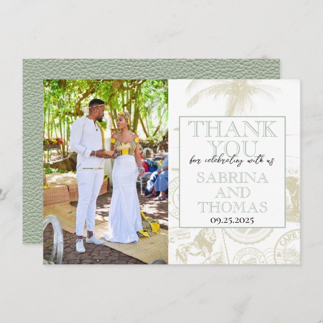 Carte De Remerciements Remerciement de photo de mariage en vert sauge en  (Devant / Derrière)