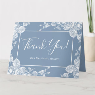 Carte De Remerciements Remerciement de photo de mariage floral bleu pouss