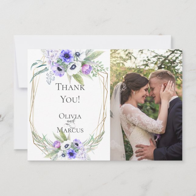 Carte De Remerciements Remerciement de photo de mariage | Florale d'anémo (Devant)