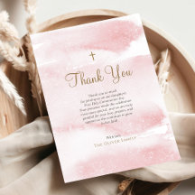 Remerciement de première communion aquarelle rose