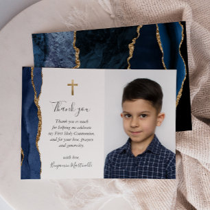 Carte De Remerciements Remerciement de première communion en or Agate Ble