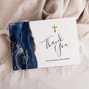 Carte De Remerciements Remerciement de Première Communion en Or avec Agat