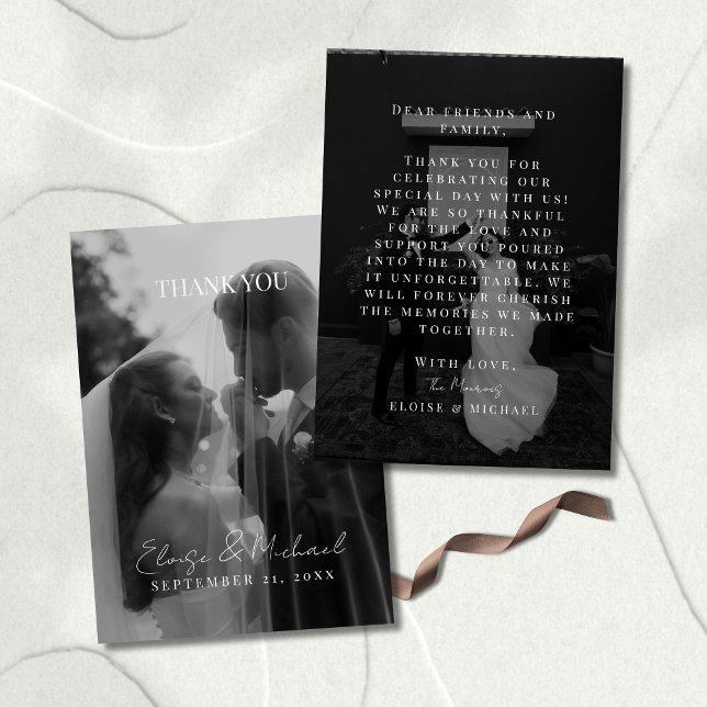 Carte De Remerciements Remerciement double face pour photo de mariage élé (Thank guests for celebrating your special day with this Stylish Wedding Photo Double-sided Thank You)