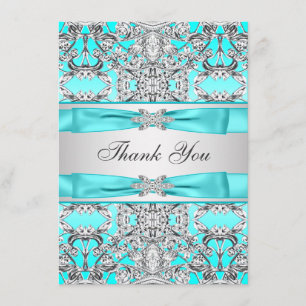 Carte De Remerciements Remerciement élégant bleu sarcelle argent