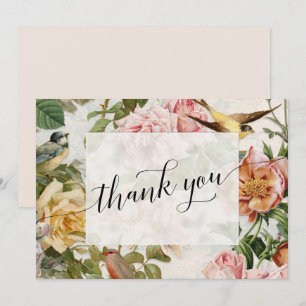 Carte De Remerciements Remerciement élégant vintage floral roses roses sc