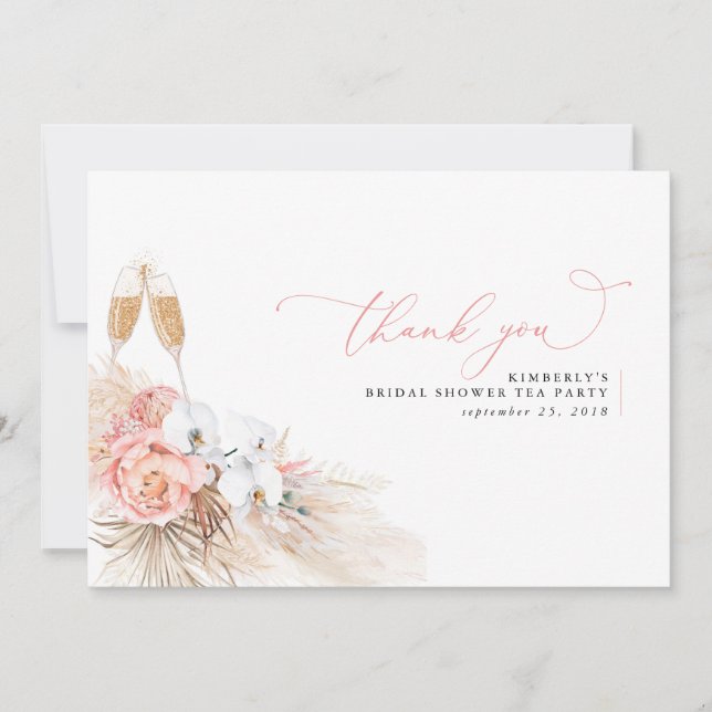 Carte De Remerciements Remerciement Fête de Mariage Floral Herbe de Pampa (Devant)