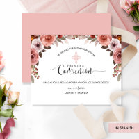Remerciement Fille Floral Rose Première Communion 