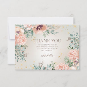 Carte De Remerciements Remerciement Fleur rose doré pailleté Anniversaire