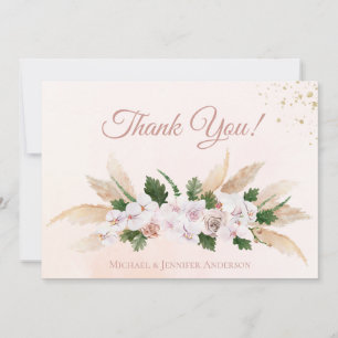 Carte De Remerciements Remerciement floral aquarelle rose doré luxuriant