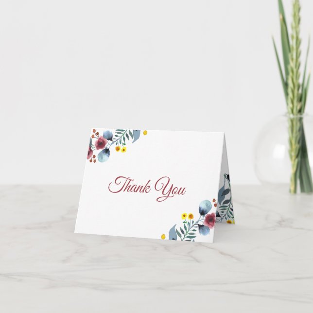 Carte De Remerciements Remerciement floral aquarelle rose, jaune et bleu (Devant)