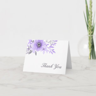 Carte De Remerciements Remerciement floral aquarelle violet et gris