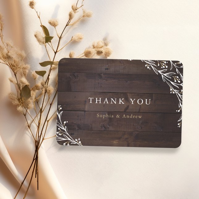 Carte De Remerciements Remerciement floral boho en bois de grange rustiqu (Rustic Barn Wood Boho Floral Country thank you)