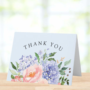Carte De Remerciements Remerciement floral d'hortensia bleu rose aquarell
