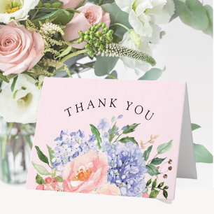 Carte De Remerciements Remerciement floral d'hortensia bleu rose aquarell