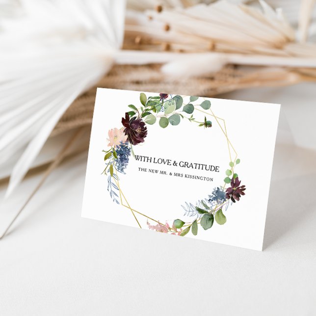 Carte De Remerciements Remerciement floral et de verdure de Bourgogne (Créateur téléchargé)