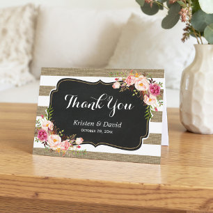 Carte De Remerciements Remerciement Floral Toile de Jute Lin Campagne