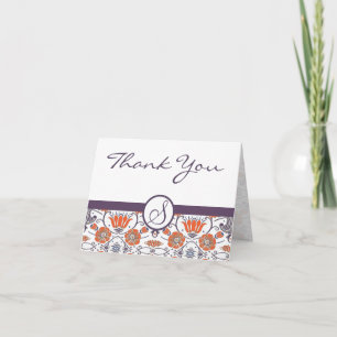 Carte De Remerciements Remerciement Floral Tourbillonnant Orange et Viole