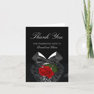 Carte De Remerciements Remerciement Mariage Smoking Noir Blanc Rose Rouge