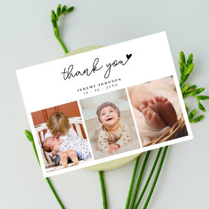 Carte De Remerciements Remerciement moderne de baby shower avec 3 photos