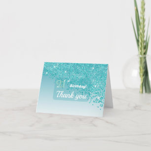 Carte De Remerciements Remerciement pailleté sarcelle pour 21e anniversai