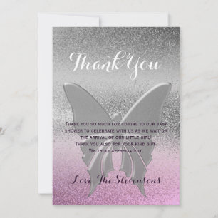 Carte De Remerciements Remerciement Papillon Rose Violet Baby Shower
