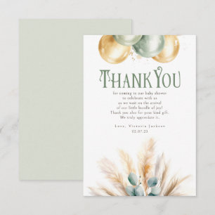 Carte De Remerciements Remerciement petit format pour Baby Shower Vert Sa