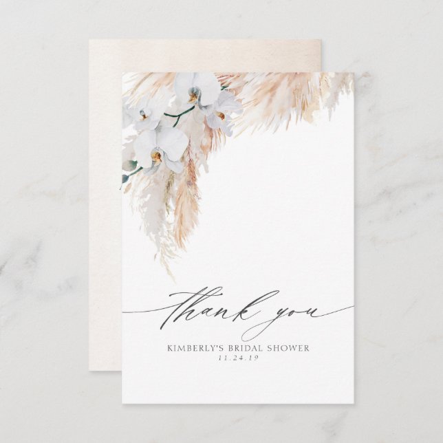 Carte De Remerciements Remerciement Petit Mariage Floral Herbe des Pampas (Devant / Derrière)