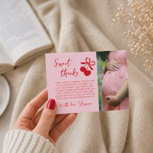 Carte De Remerciements Remerciement photo Baby Shower Cerise Rose & Rouge