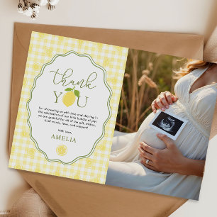 Carte De Remerciements Remerciement photo Baby Shower Gingham Citron Citr