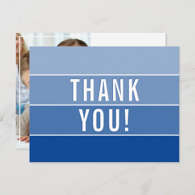 Carte De Remerciements REMERCIEMENT PHOTO ombre moderne bleu royal (Devant / Derrière)