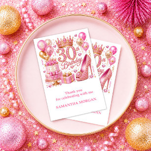 Carte De Remerciements Remerciement pour 30e anniversaire Or Rose Élégant