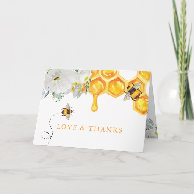 Carte De Remerciements Remerciement pour Baby Shower Abeille à miel Flora (Devant)
