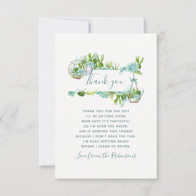 Carte De Remerciements Remerciement pour Baby Shower Cactus Succulents Aq (Devant)