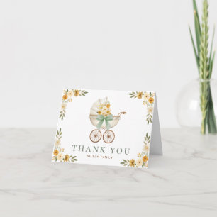 Carte De Remerciements Remerciement pour Baby Shower Carrosse Vert Sauge