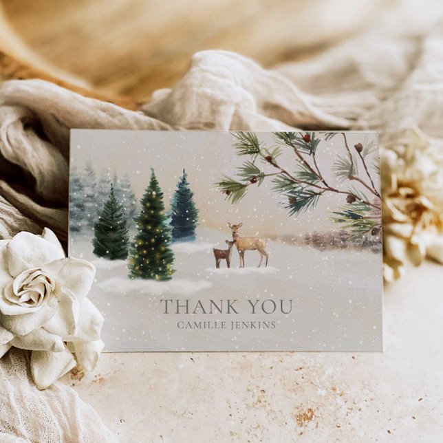Carte De Remerciements Remerciement pour Baby Shower en Bois d'Hiver (Winter Forest Baby Shower Thank you card)