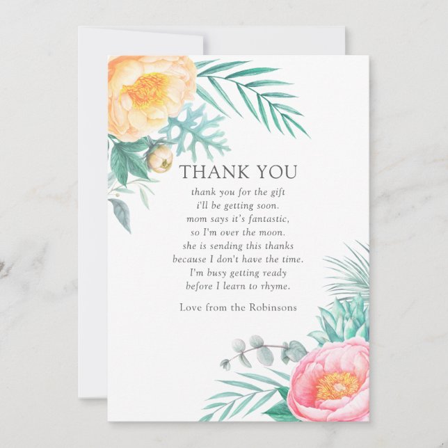Carte De Remerciements Remerciement pour Baby Shower Fleur Tropicale Ment (Devant)