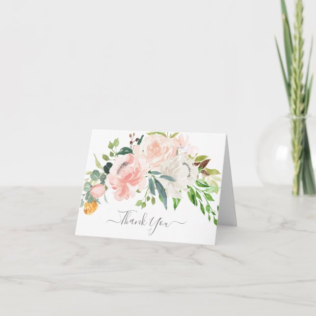 Carte De Remerciements Remerciement pour Baby Shower Fleurs Roses et Blus (Devant)