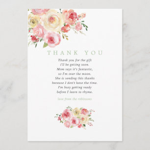 Carte De Remerciements Remerciement pour Baby Shower Fleurs Roses et Saug
