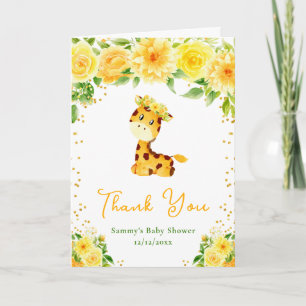 Carte De Remerciements Remerciement pour Baby Shower Girafe Fleurs Jaunes