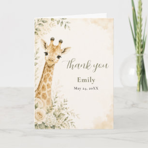 Carte De Remerciements Remerciement pour Baby-Shower Girafeau au Lavis