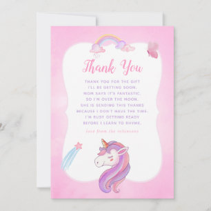 Carte De Remerciements Remerciement pour Baby Shower Licorne Arc-en-ciel 