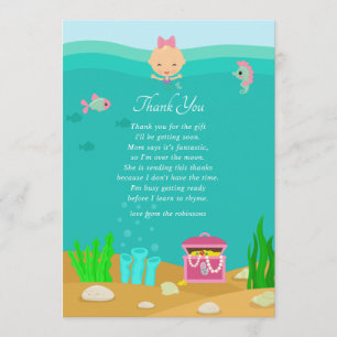 Carte De Remerciements Remerciement pour Baby Shower Mermaid Under the Se
